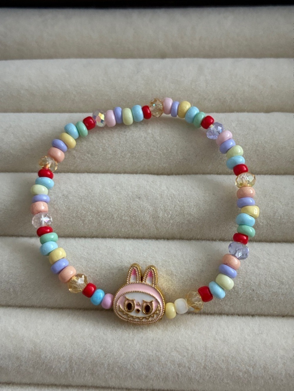 Pastel Labubu Charm Beaded Bracelet for Kids - Multicolor